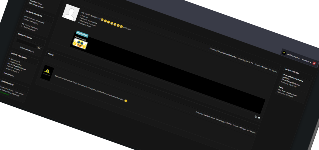 Rotated image of the Cards N Crowns forum.